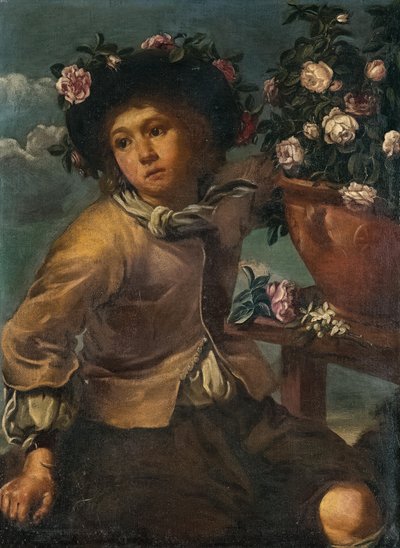 Junge mit Rosen in einer Vase von Bernhard Keil